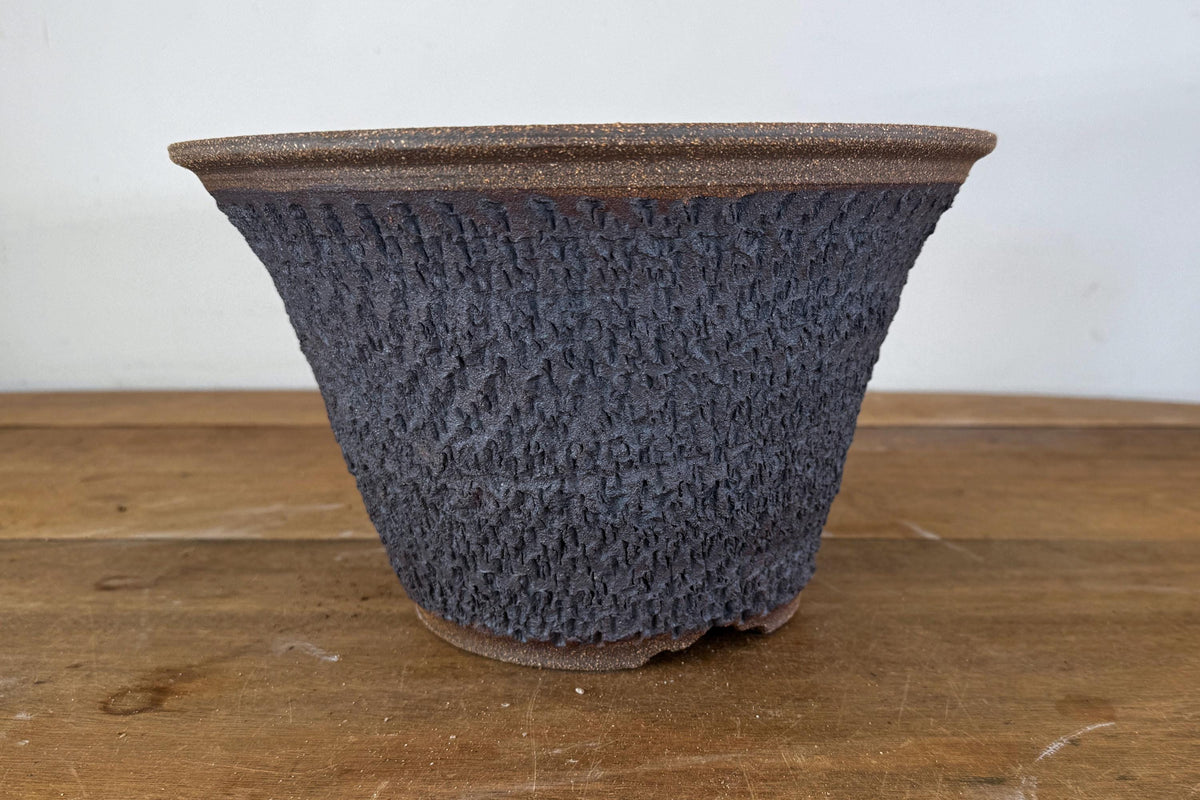 Round 27.5cm Brown Textured Stoneware Bonsai Pot