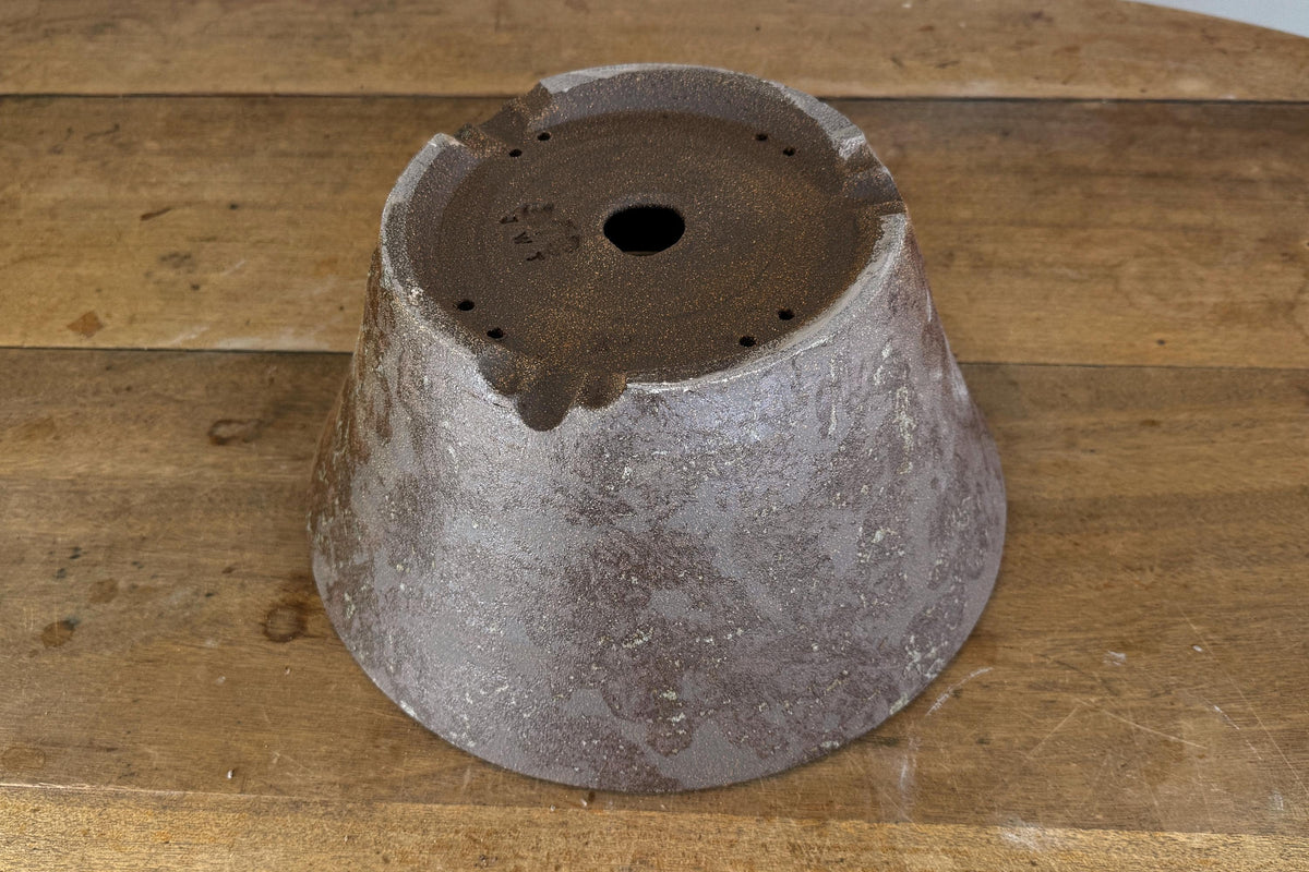 Round 33.5cm Brown Smooth Stoneware Woodash Bonsai Pot