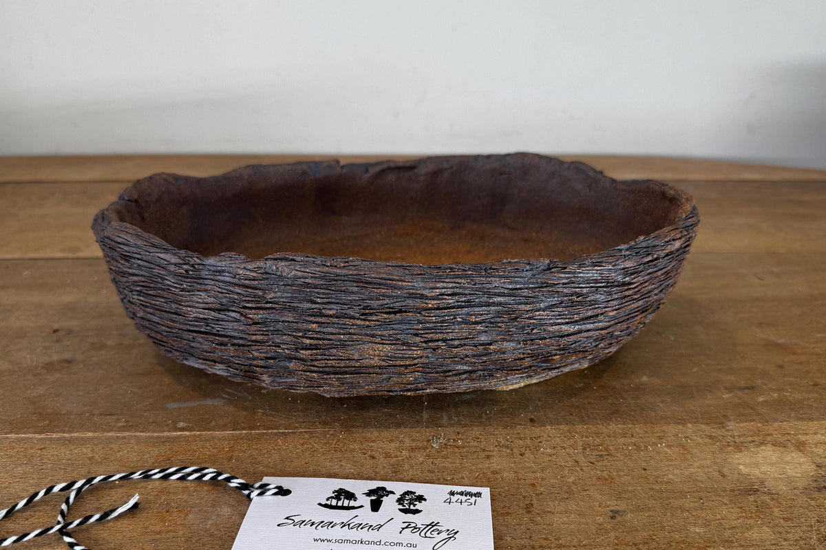 Oval 32cm Stoneware Hand Textured Unglazed Bonsai Pot