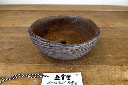 20cm Round Stoneware Hand Textured Unglazed Bonsai Pot