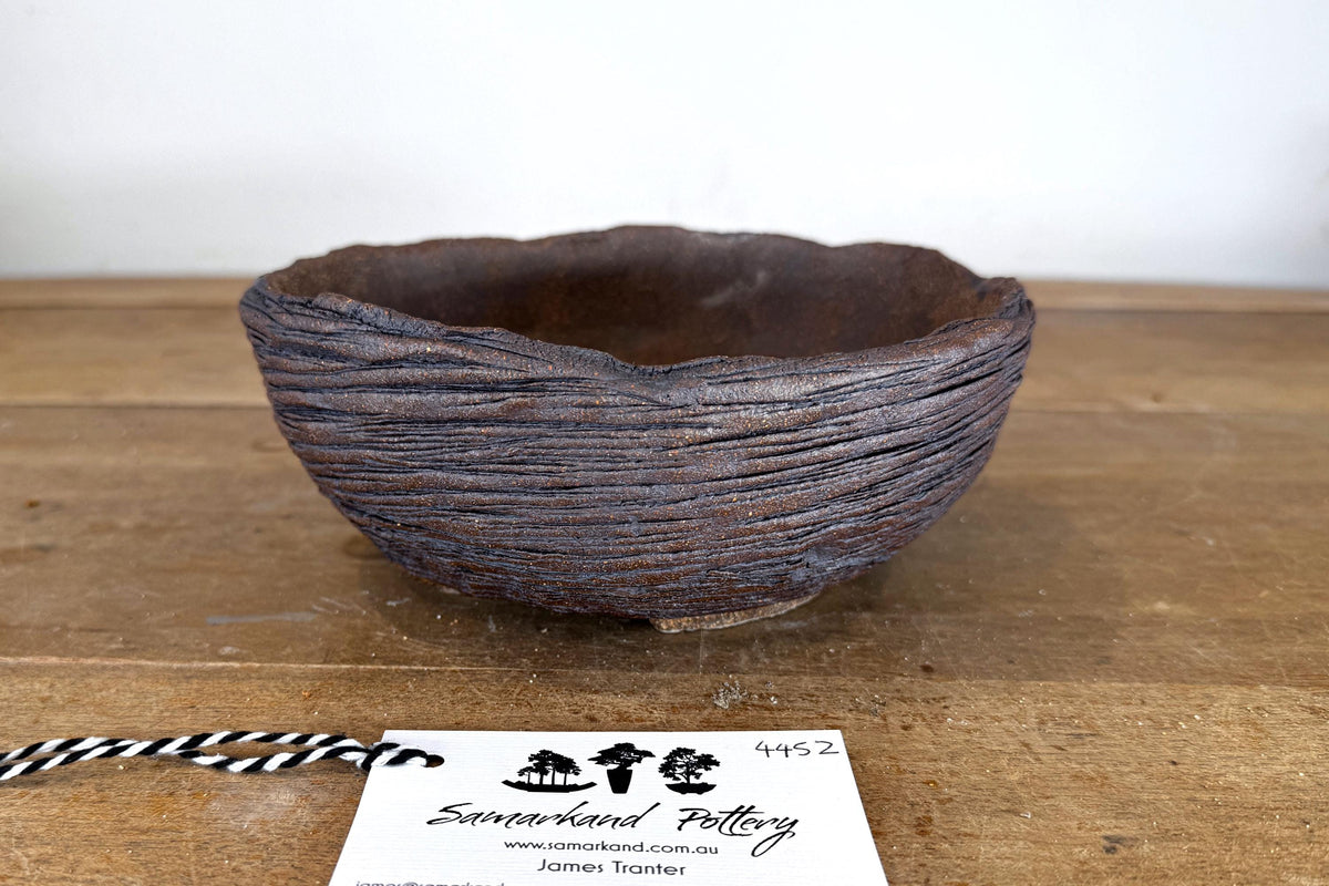 20cm Round Stoneware Hand Textured Unglazed Bonsai Pot