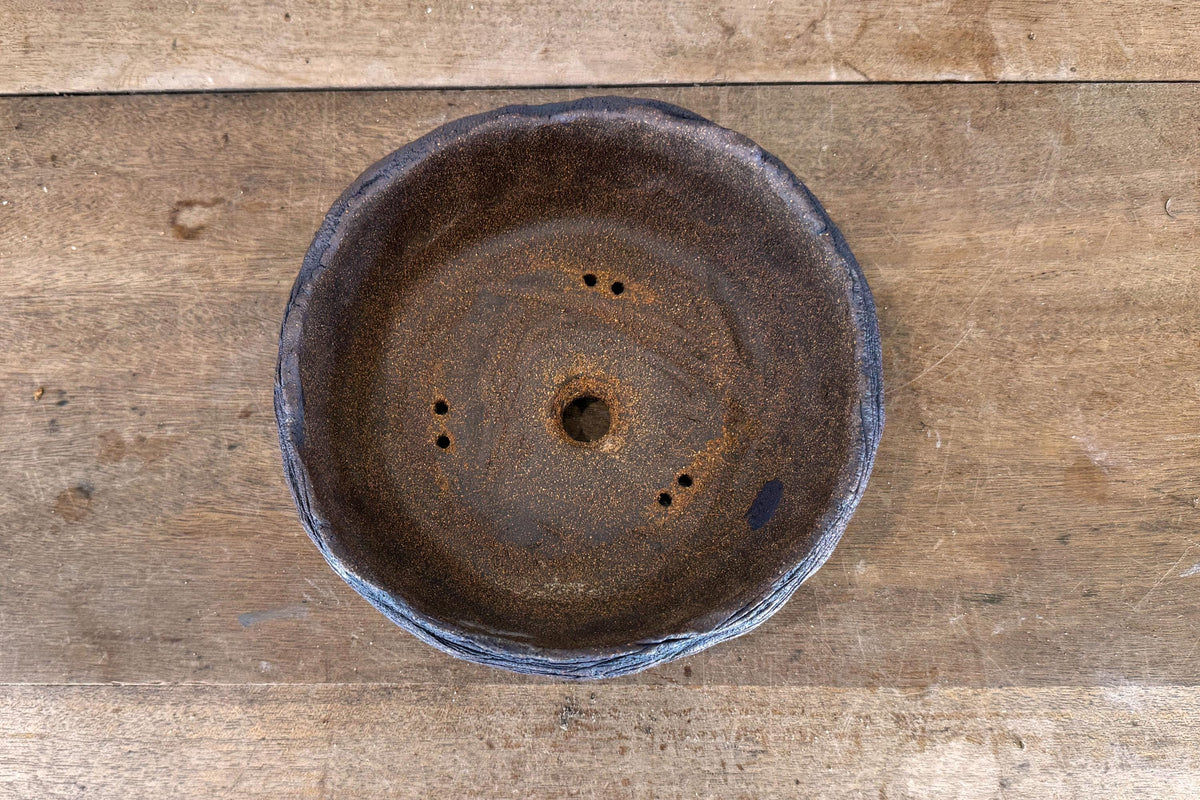 20cm Round Stoneware Hand Textured Unglazed Bonsai Pot
