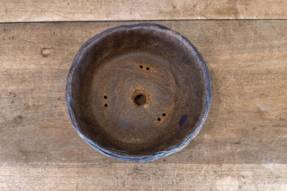 20cm Round Stoneware Hand Textured Unglazed Bonsai Pot