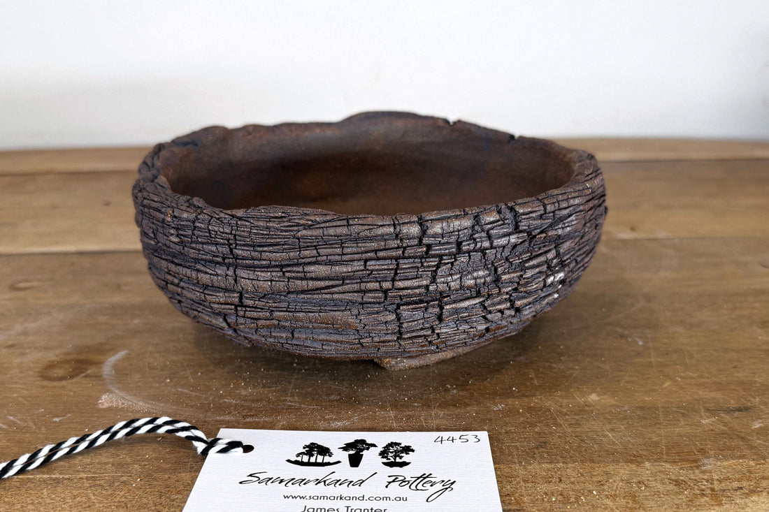 20cm Round Stoneware Hand Textured Unglazed Bonsai Pot