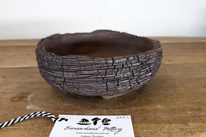 20cm Round Stoneware Hand Textured Unglazed Bonsai Pot