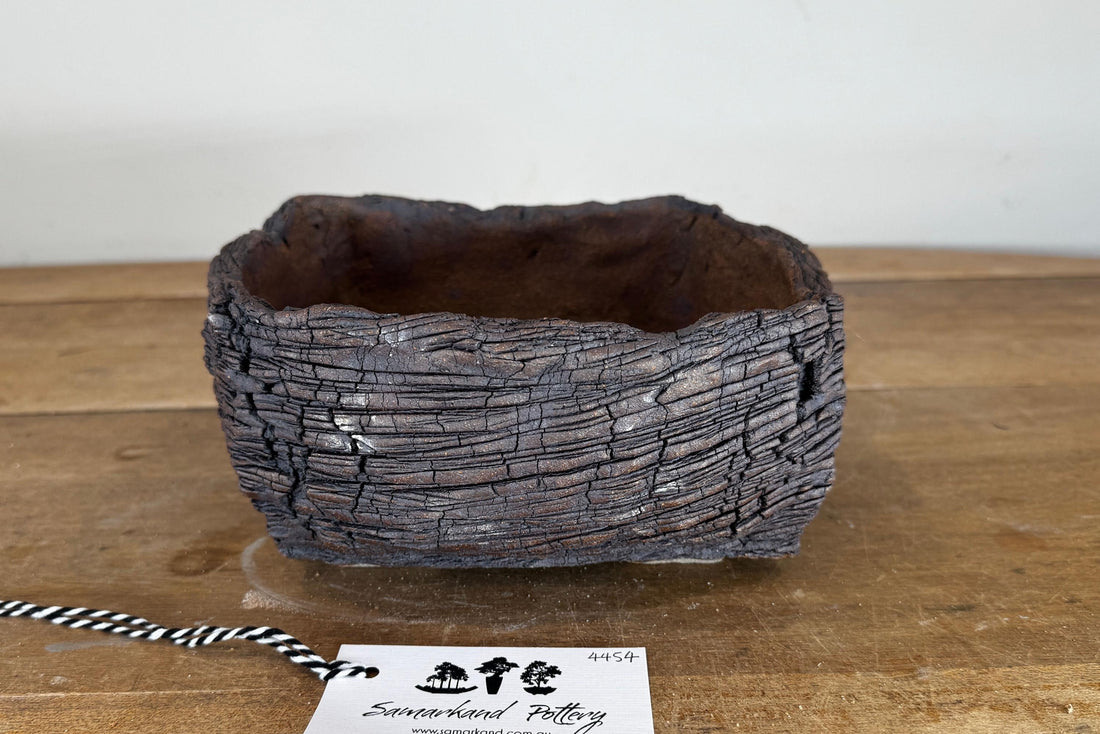 22cm Square Stoneware Hand Textured Unglazed Bonsai Pot