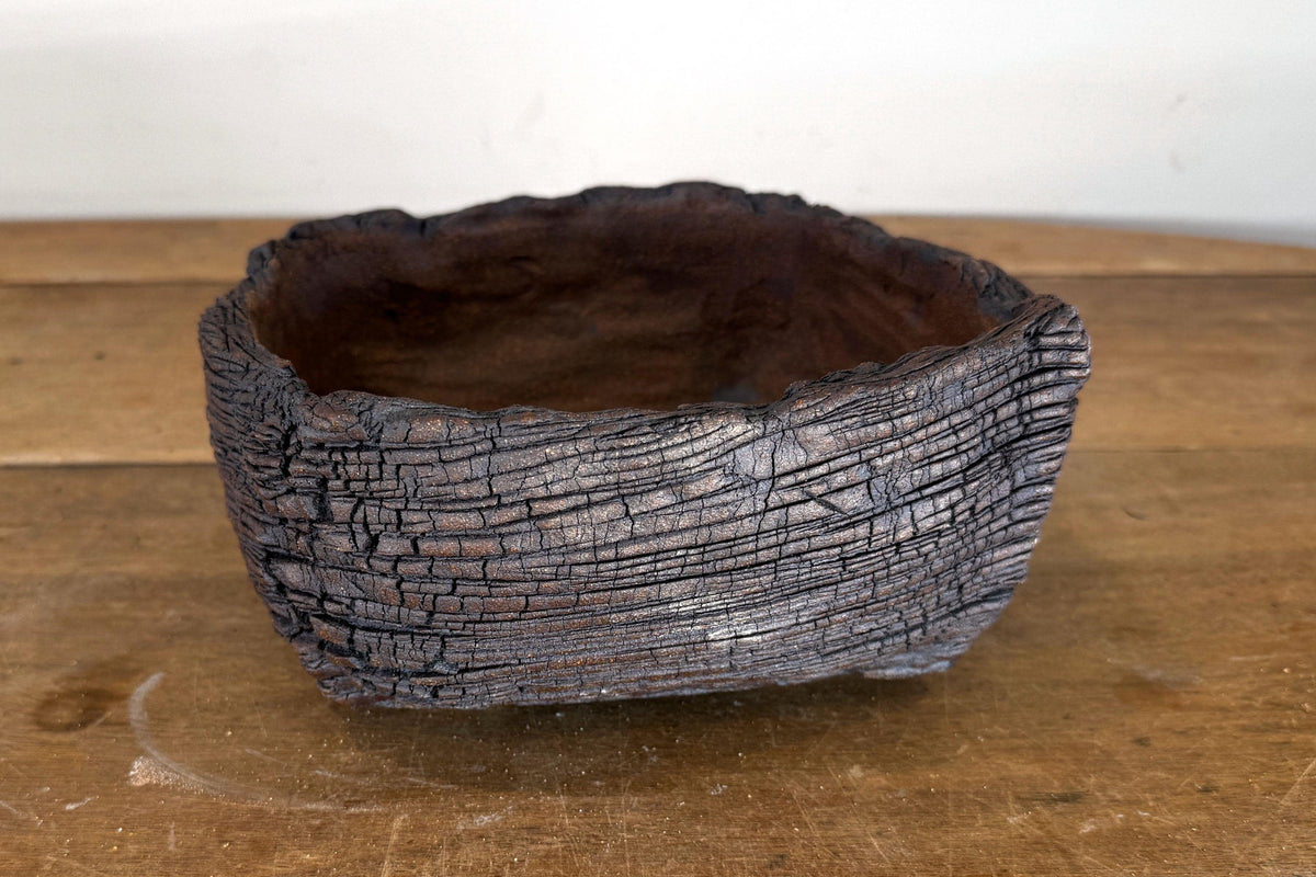 22cm Square Stoneware Hand Textured Unglazed Bonsai Pot