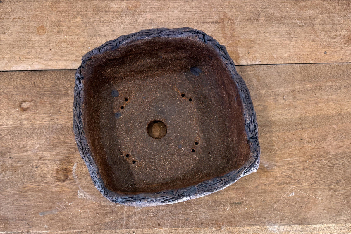 22cm Square Stoneware Hand Textured Unglazed Bonsai Pot