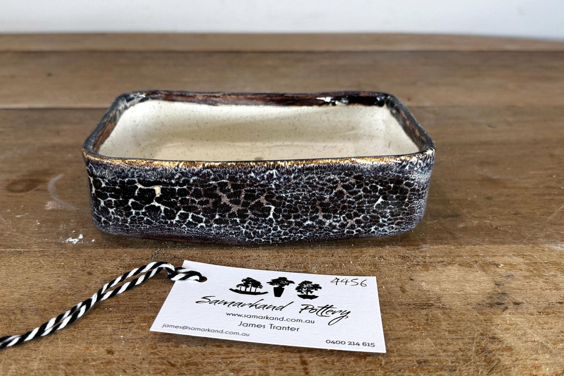 Rectangular 17.5cm Black Glazed Stoneware Bonsai Pot