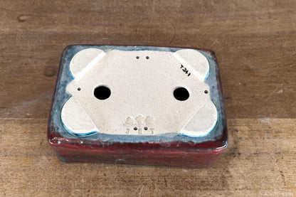 Rectangular 20.5cm Red Glazed Stoneware Bonsai Pot
