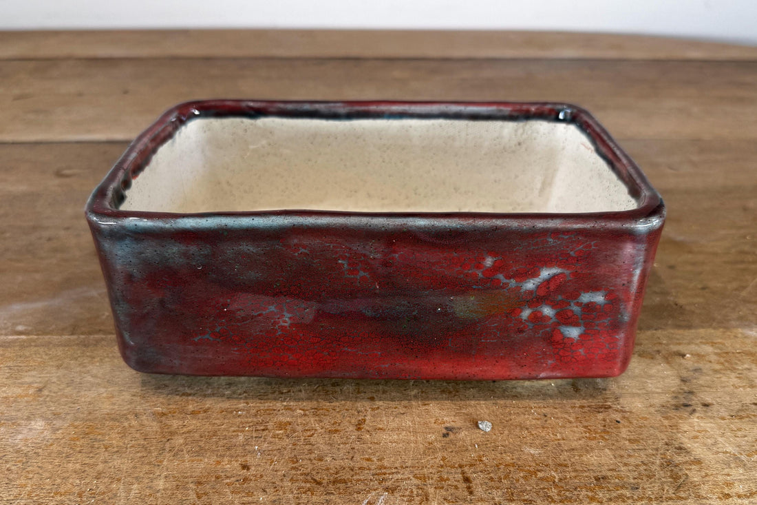 Rectangular 20.5cm Red Glazed Stoneware Bonsai Pot