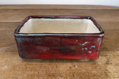 Rectangular 20.5cm Red Glazed Stoneware Bonsai Pot