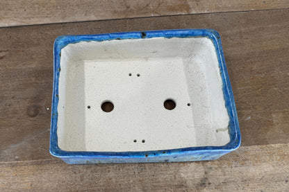 Rectangular 23cm Blue Glazed Stoneware Bonsai Pot
