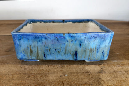 Rectangular 23cm Blue Glazed Stoneware Bonsai Pot