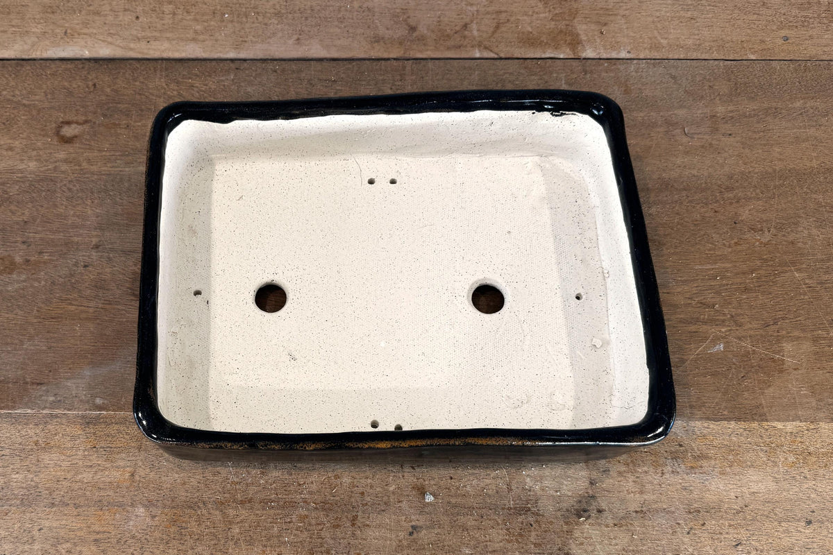 Rectangular 26cm Black Glazed Stoneware Bonsai Pot