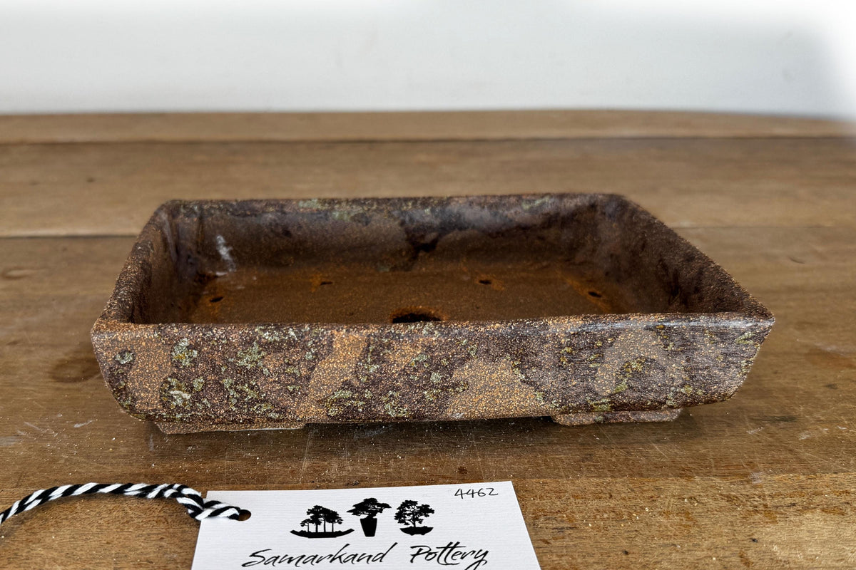 Rectangular 21cm Brown Stoneware Woodash Bonsai Pot