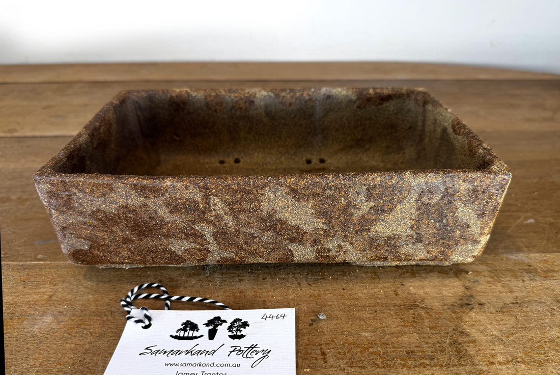 Rectangular 25.5cm Brown Stoneware Woodash Bonsai Pot