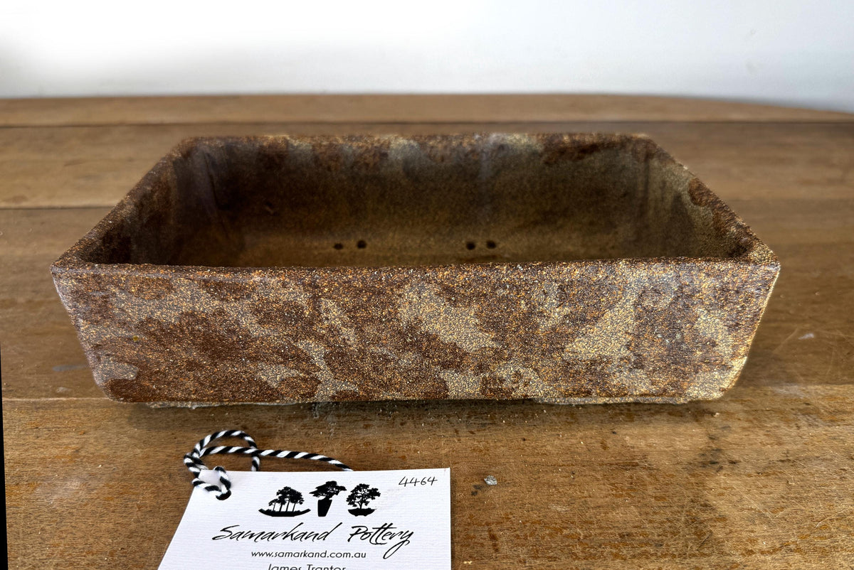 Rectangular 25.5cm Brown Stoneware Woodash Bonsai Pot