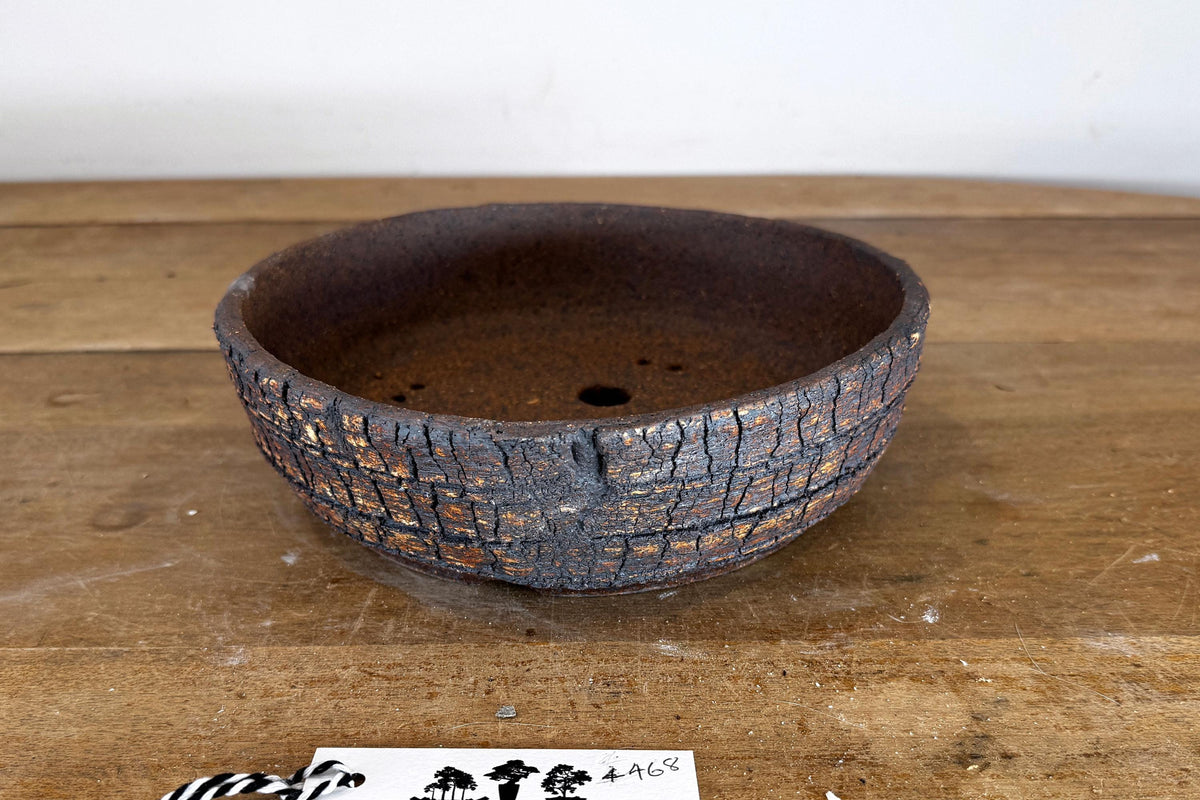 Round 23cm White and Brown Stoneware Unglazed Bonsai Pot