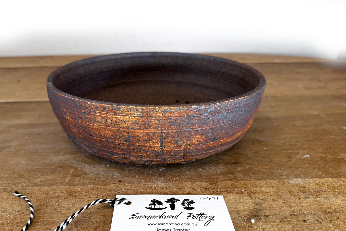 Round 23.5cm White and Brown Stoneware Unglazed Bonsai Pot