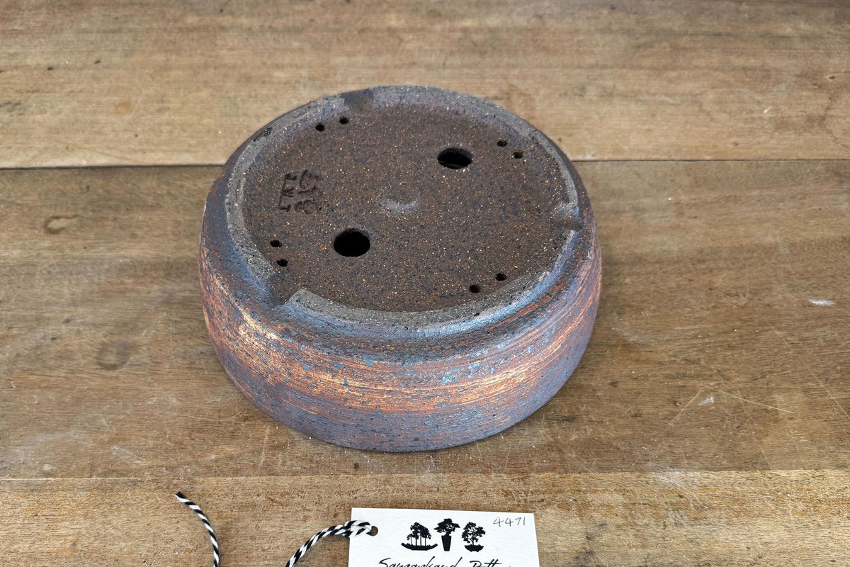 Round 23.5cm White and Brown Stoneware Unglazed Bonsai Pot