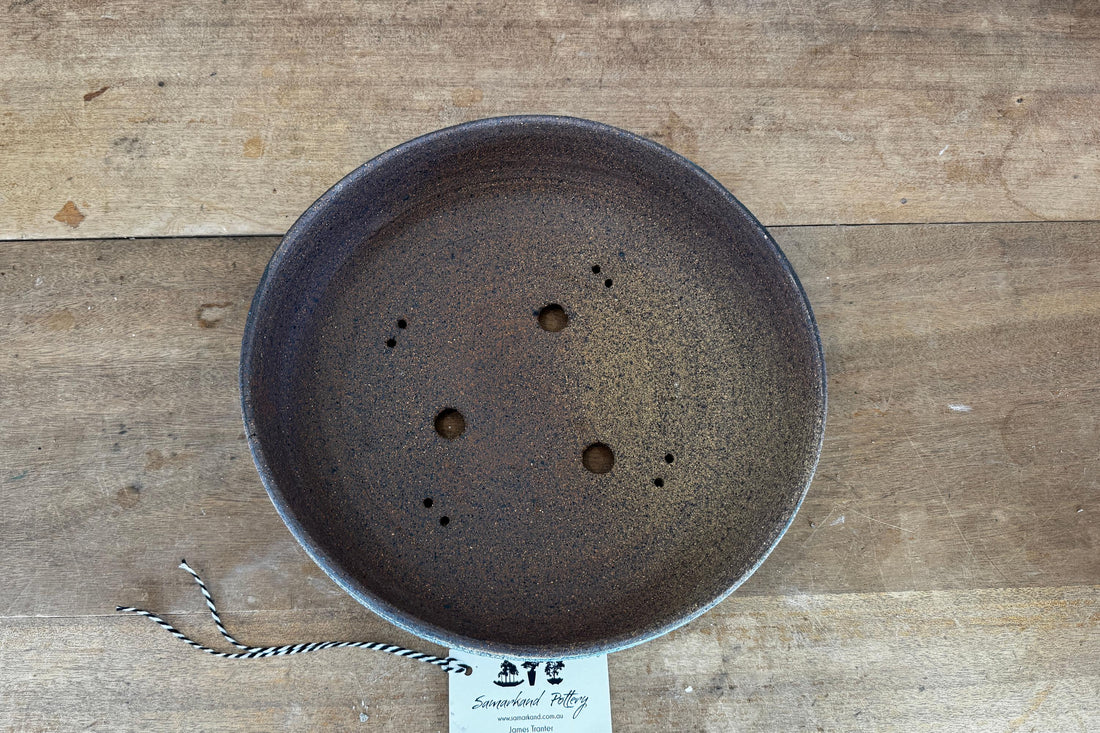 Round 23.5cm Blue and White Stoneware Unglazed Bonsai Pot