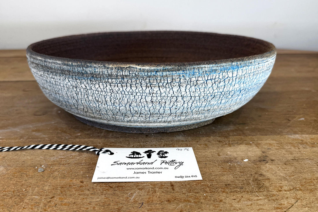 Round 23.5cm Blue and White Stoneware Unglazed Bonsai Pot
