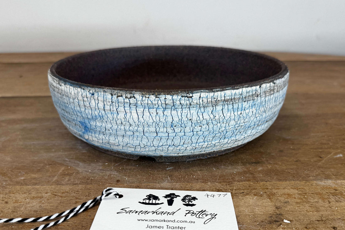 Round 31.5cm Blue and White Stoneware Unglazed Bonsai Pot