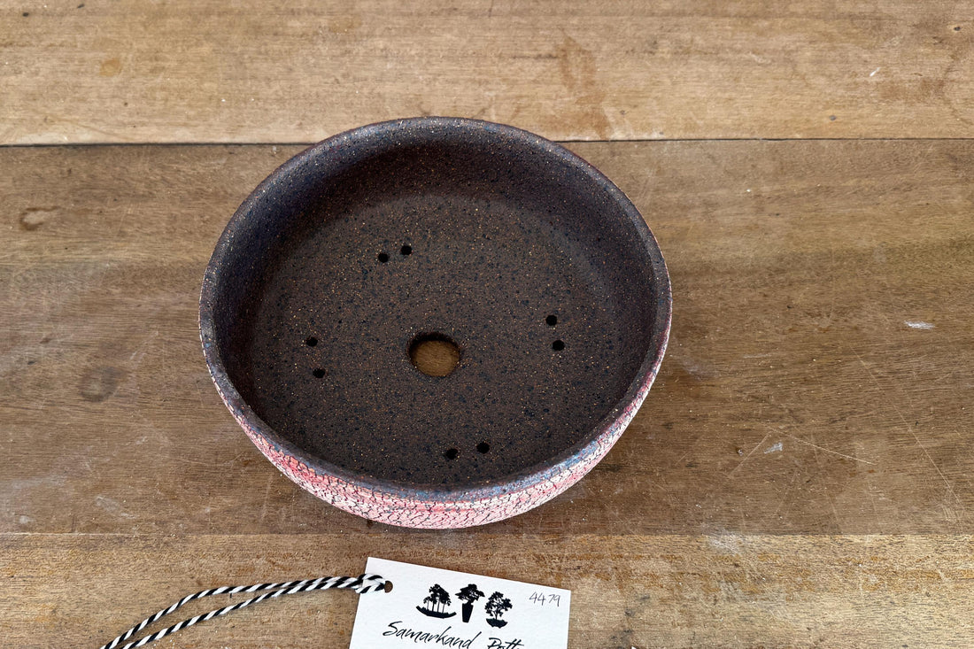 Round 21cm Red and White Stoneware Unglazed Bonsai Pot