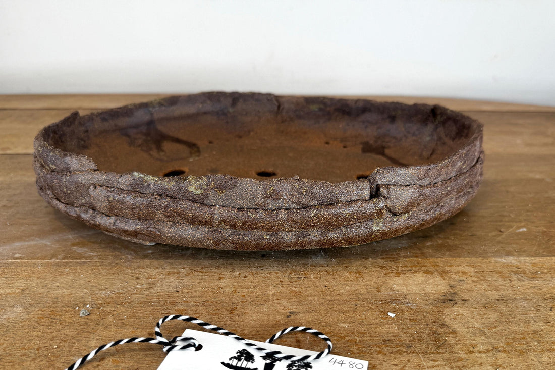 36cm Oval Brown Woodash Layered Finish Stoneware Unglazed Bonsai Pot