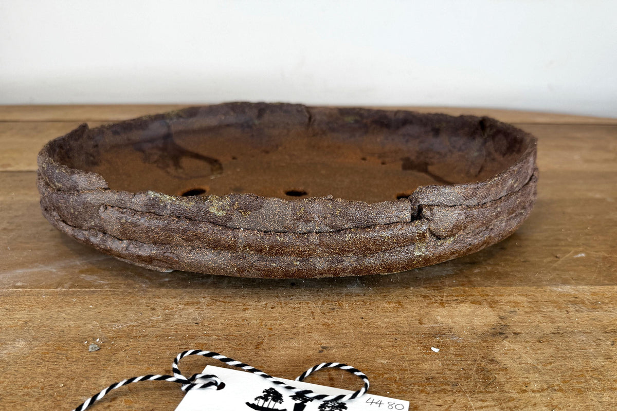 36cm Oval Brown Woodash Layered Finish Stoneware Unglazed Bonsai Pot