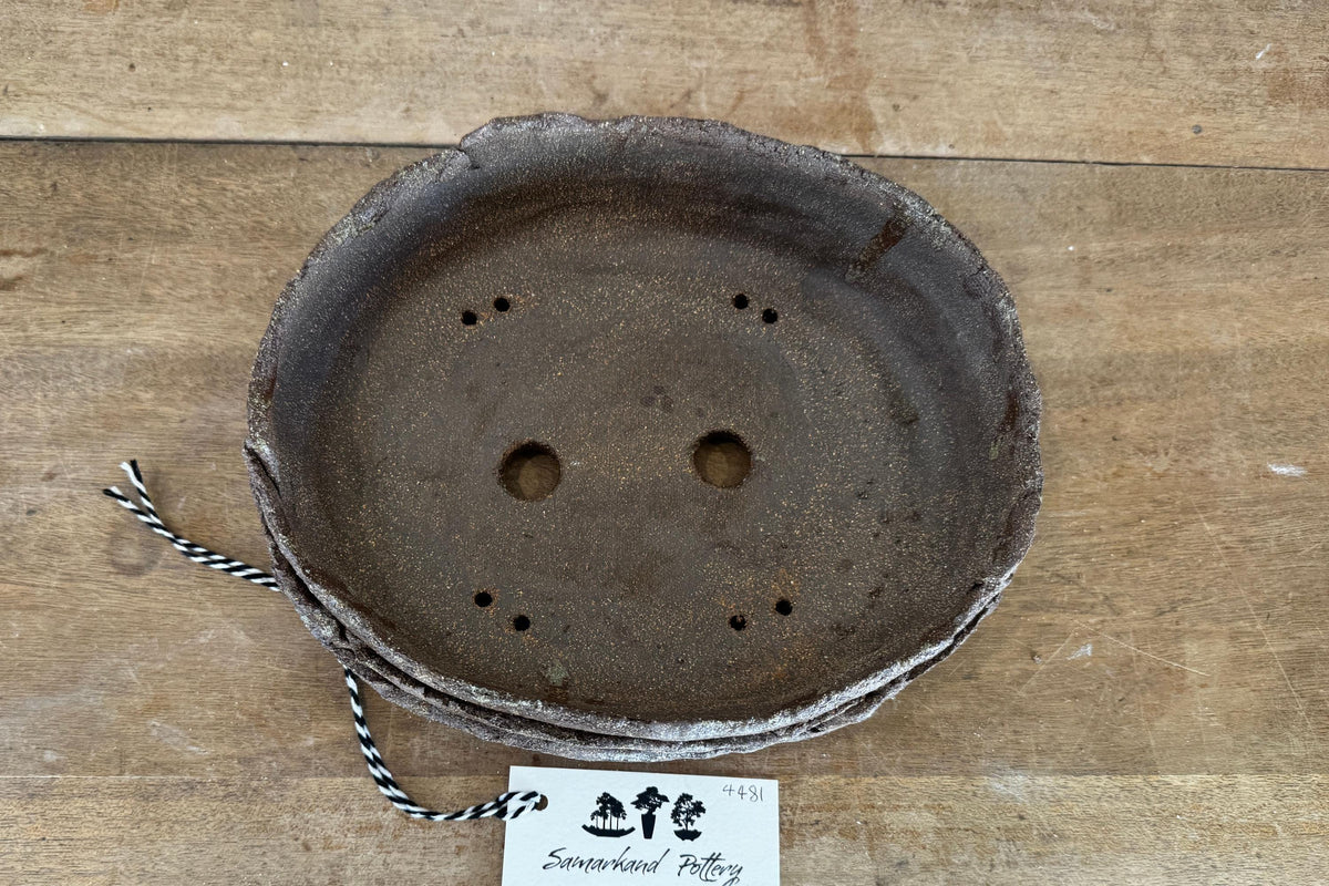 25.5cm Oval Brown Woodash Layered Finish Stoneware Unglazed Bonsai Pot