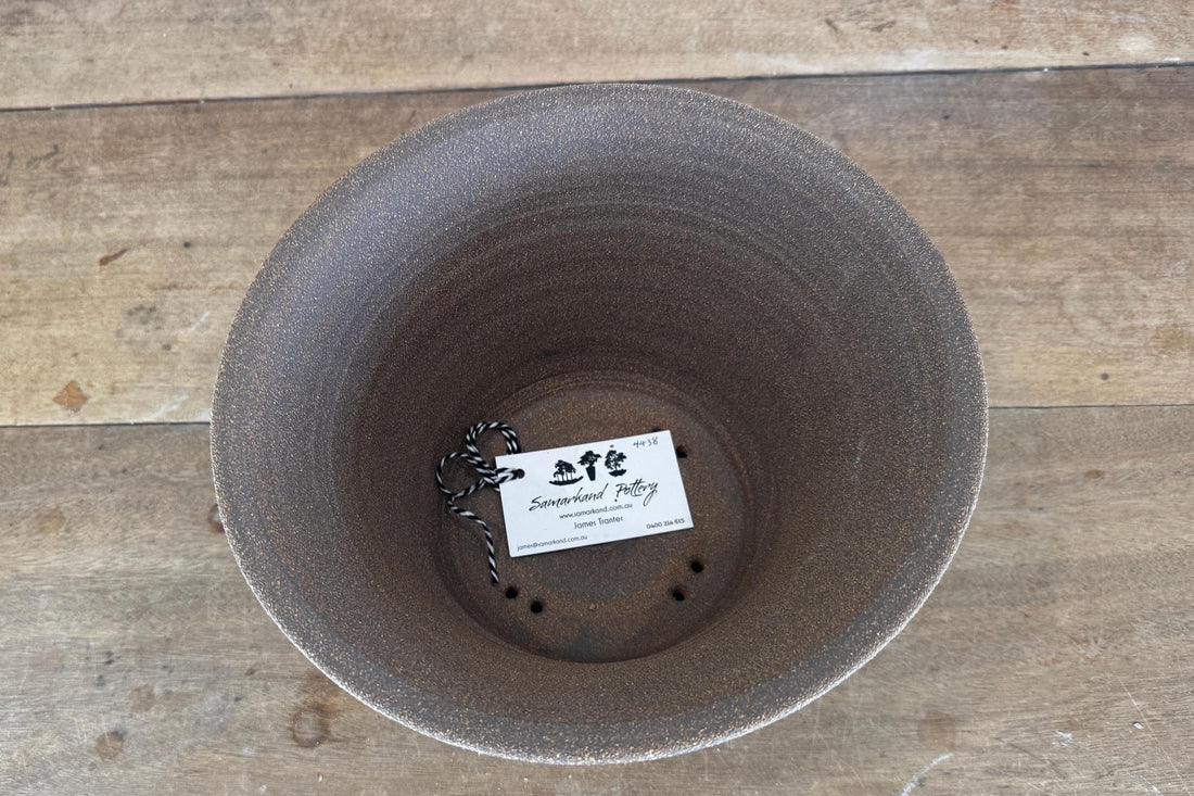 Round 33.5cm Brown Smooth Stoneware Woodash Bonsai Pot
