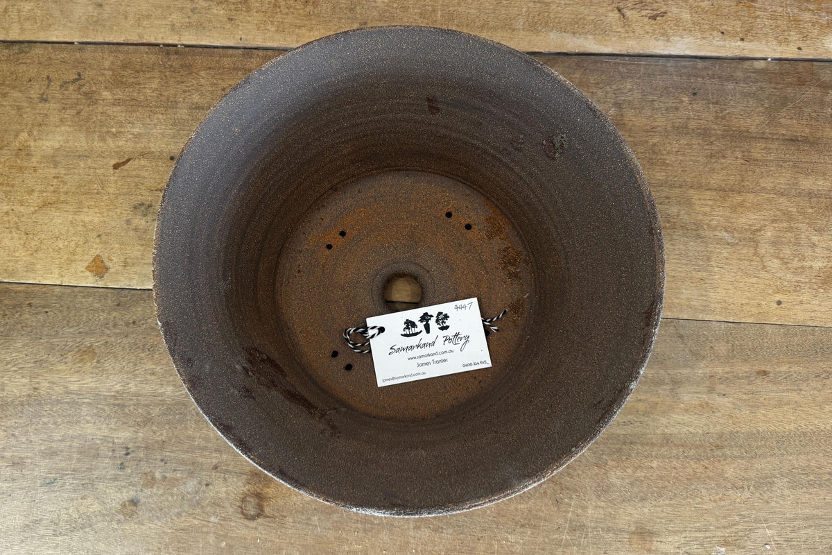 Round 33.5cm Brown Smooth Stoneware Woodash Bonsai Pot