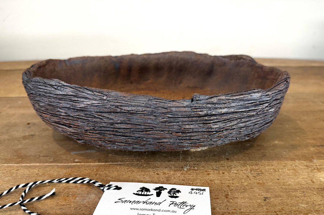 Oval 32cm Stoneware Hand Textured Unglazed Bonsai Pot