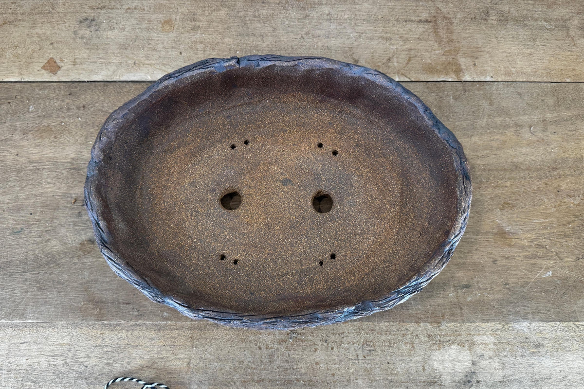 Oval 32cm Stoneware Hand Textured Unglazed Bonsai Pot