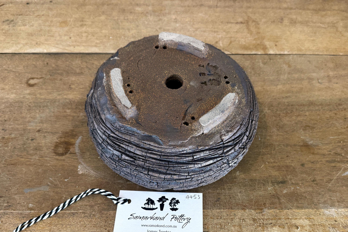 20cm Round Stoneware Hand Textured Unglazed Bonsai Pot