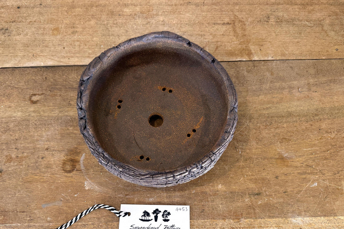 20cm Round Stoneware Hand Textured Unglazed Bonsai Pot
