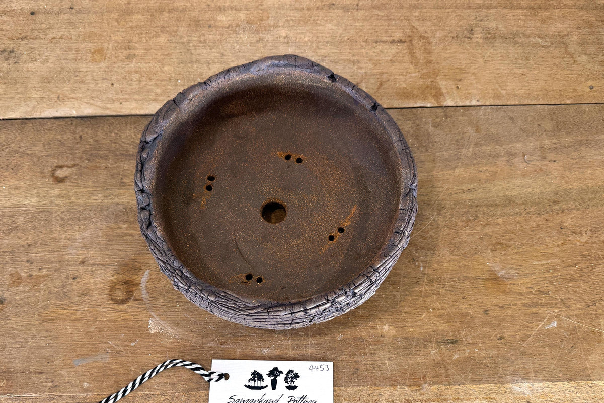 20cm Round Stoneware Hand Textured Unglazed Bonsai Pot
