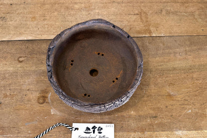 20cm Round Stoneware Hand Textured Unglazed Bonsai Pot