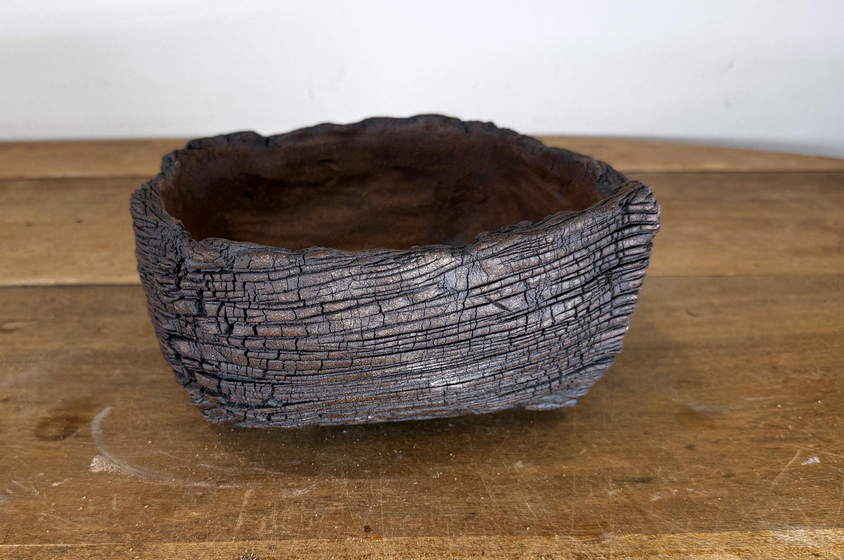 22cm Square Stoneware Hand Textured Unglazed Bonsai Pot