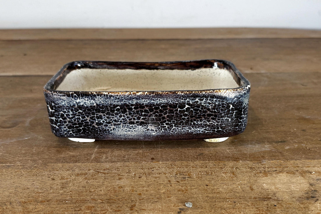 Rectangular 17.5cm Black Glazed Stoneware Bonsai Pot