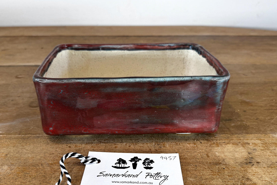 Rectangular 20.5cm Red Glazed Stoneware Bonsai Pot