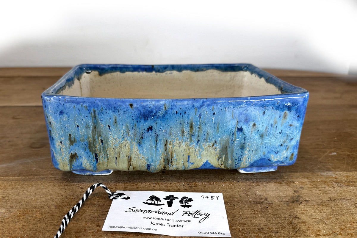 Rectangular 23cm Blue Glazed Stoneware Bonsai Pot