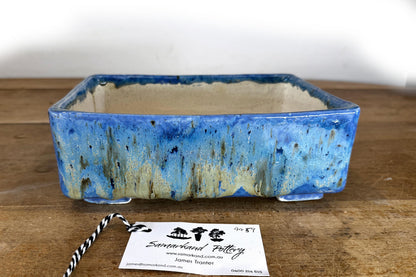 Rectangular 23cm Blue Glazed Stoneware Bonsai Pot