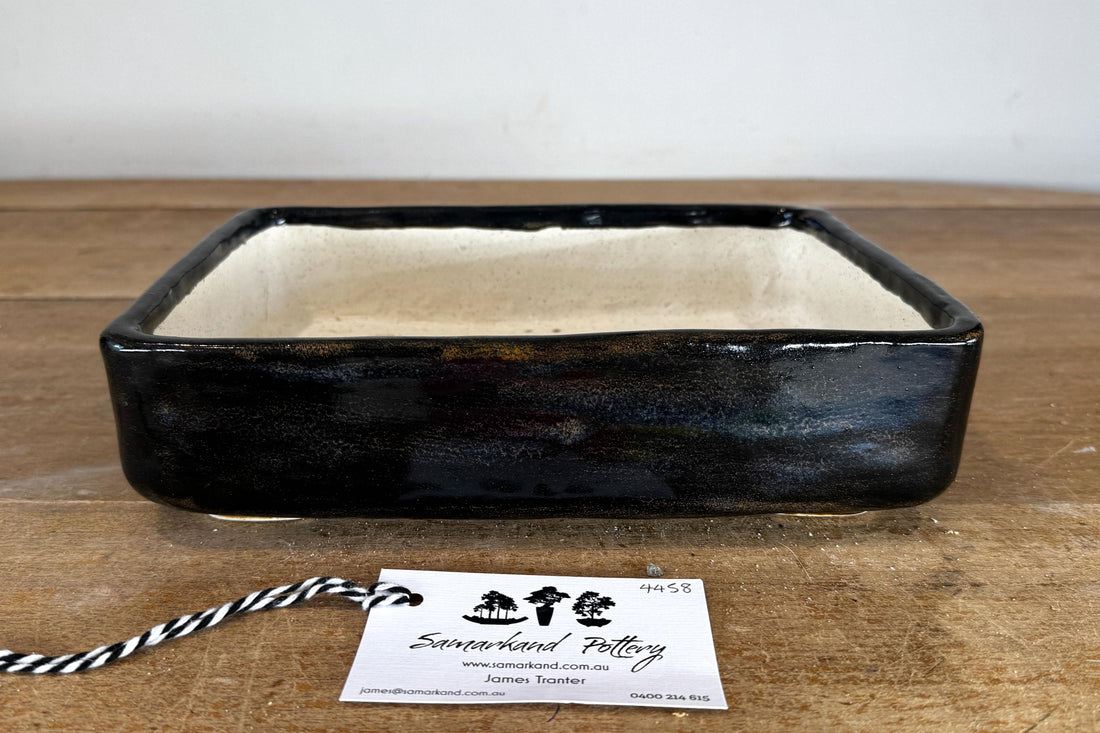 Rectangular 26cm Black Glazed Stoneware Bonsai Pot