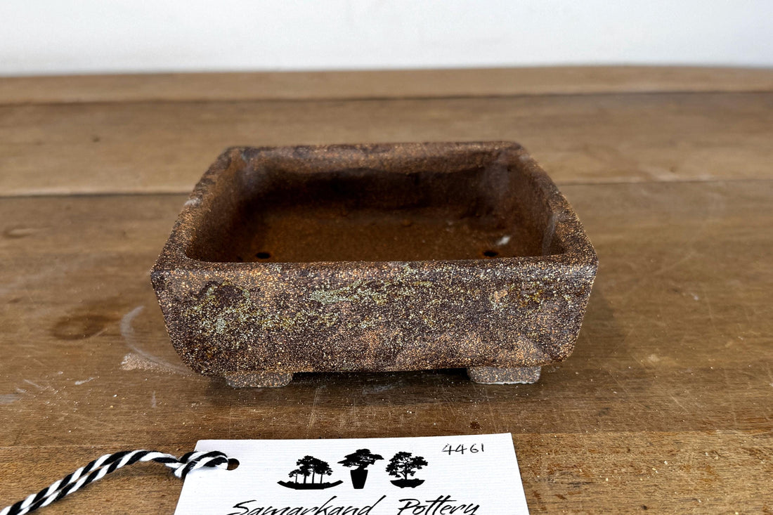 Square 14cm Brown Stoneware Woodash Bonsai Pot