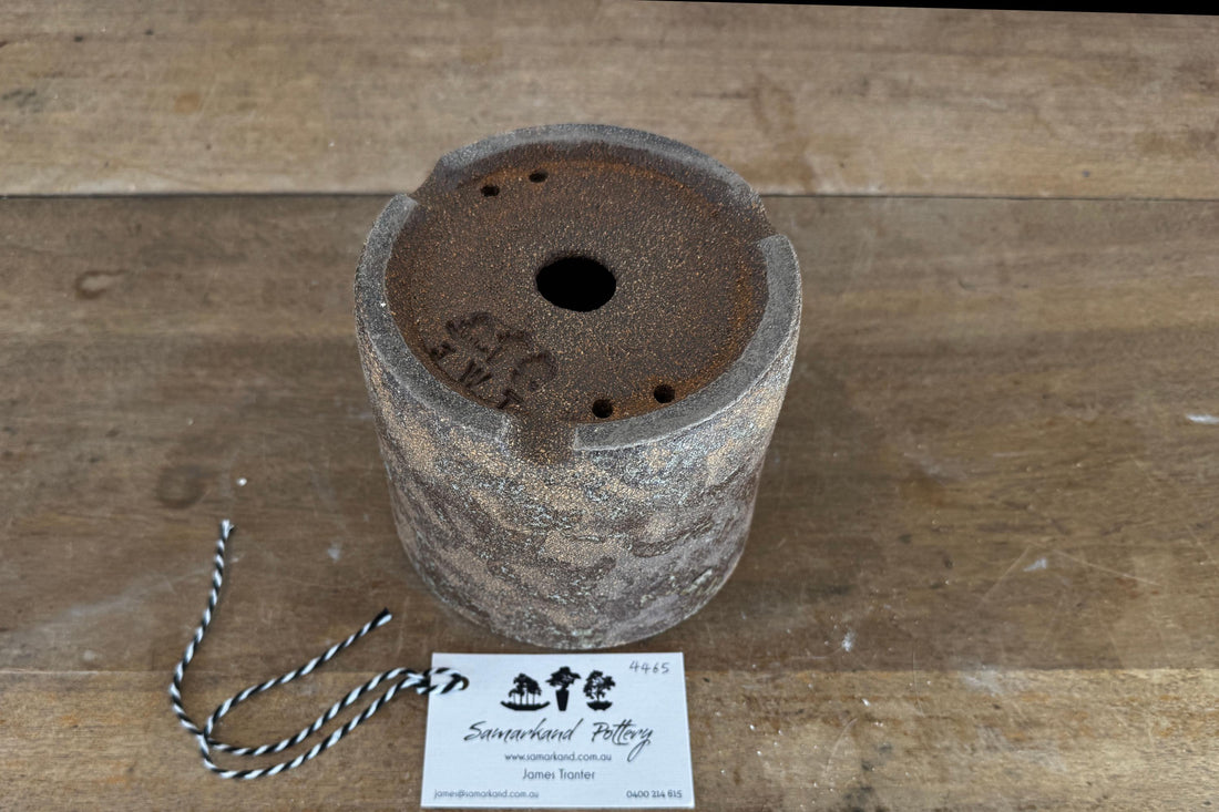 Round 13.5cm Brown Smooth Stoneware Woodash Bonsai Pot