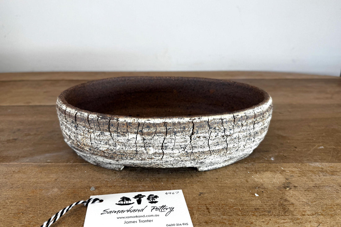 Oval 27cm White and Brown Stoneware Unglazed Bonsai Pot