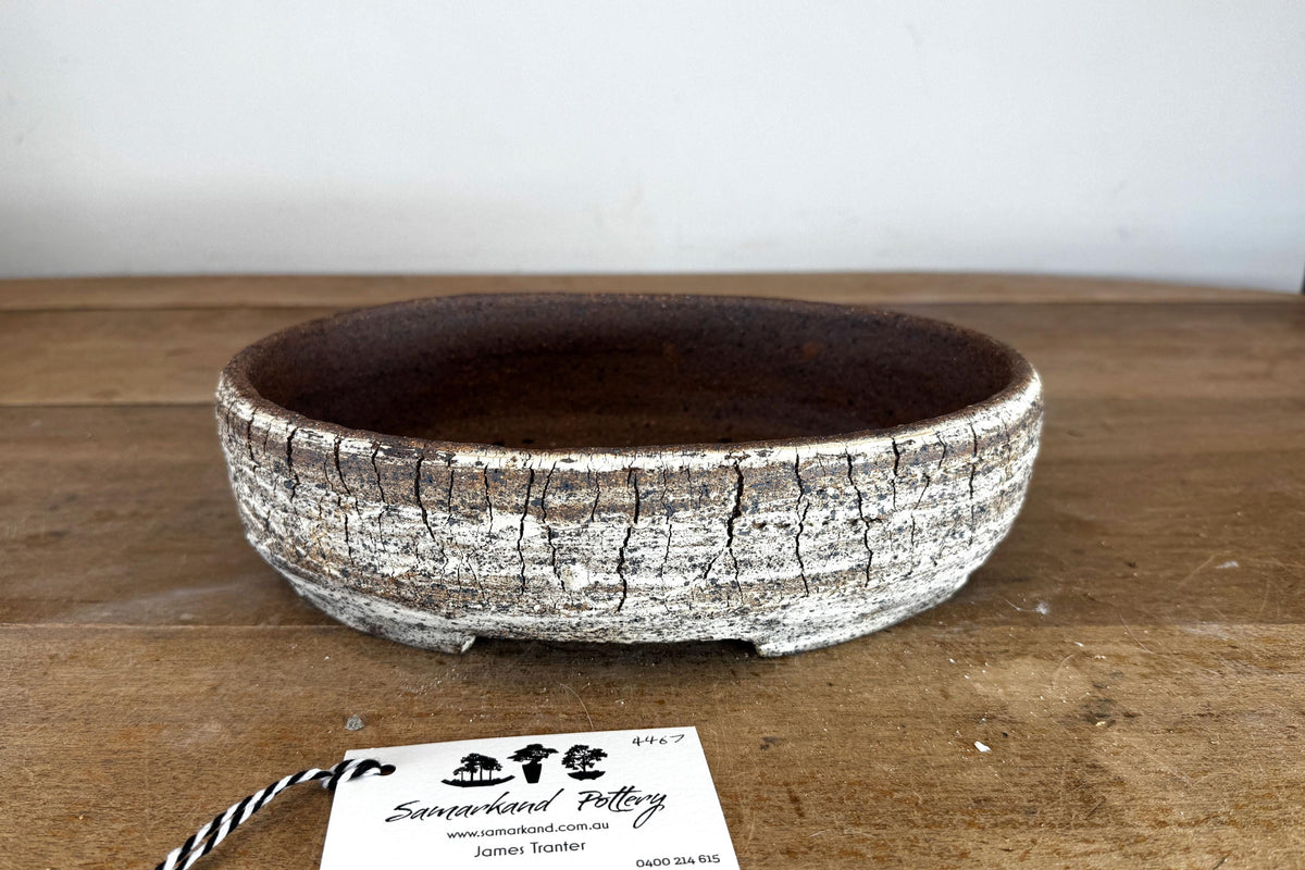Oval 27cm White and Brown Stoneware Unglazed Bonsai Pot